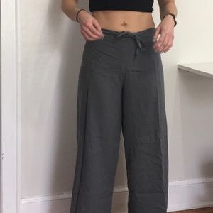 Gray linen wrap pants